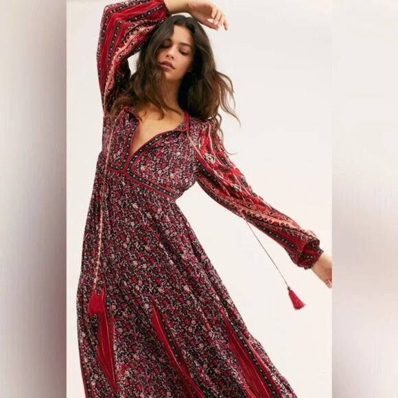 Free People FP Happy Feeling Midi Festival Flowy Boho Dress Size L Large - Picture 2 of 7